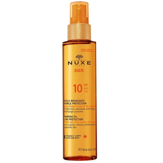 nuxe sun tanning oil face and body spf10 150ml.