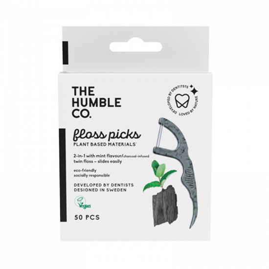 The Humble Co. Dental Floss Picks Charcoal (50 stk)