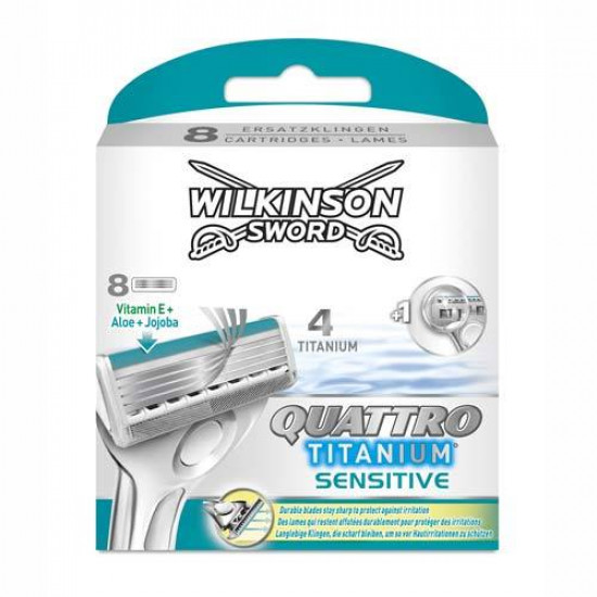 Wilkinson Sword Quattro Titanium Sensitive Barberblade 8-pak.